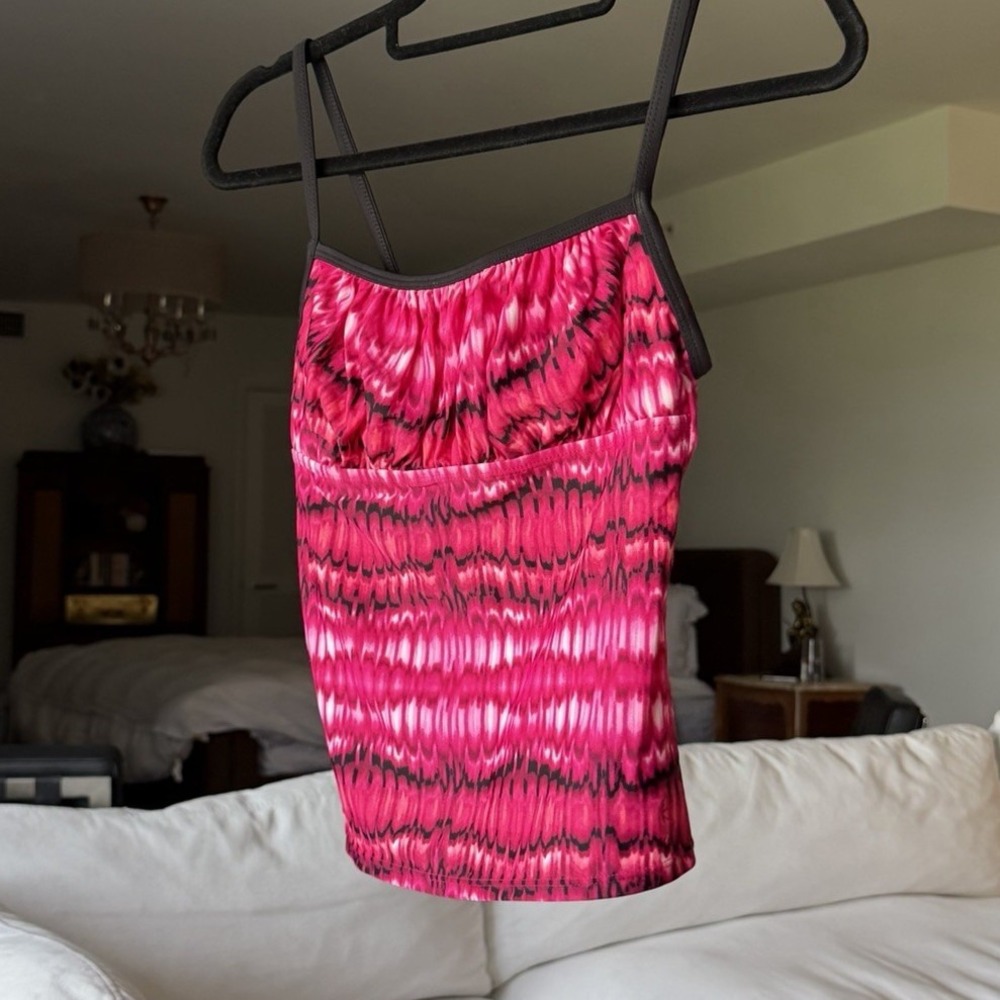 Vintage Women's Pink/Black Abstract Y2K Tank Spaghetti Strap M